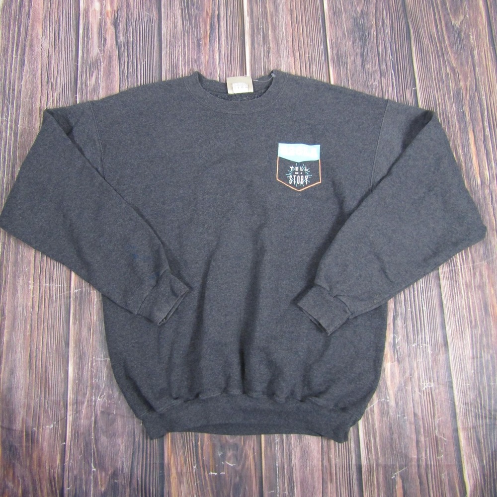 826LA Hanes Sweatshirt Mens Medium Gray Crewneck Pullover Tell Me A Story Fleece